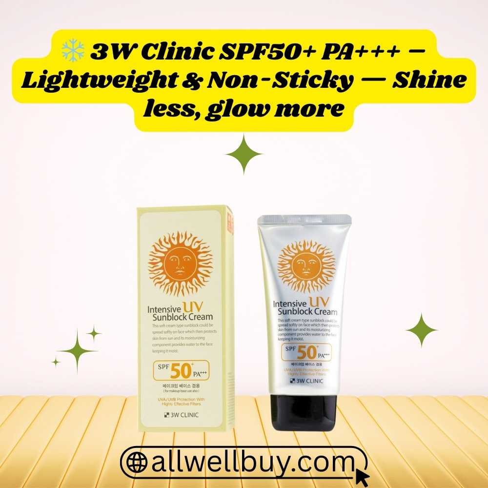 Brown Skin Friendly Sunscreen BD | 3W Clinic Intensive UV Sunblock Cream SPF50+