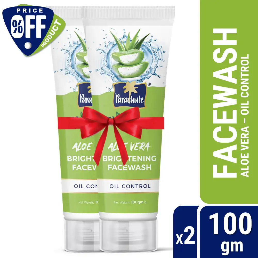 Parachute SkinPure Aloe Vera Brightening Facewash with Green Tea, Oil Control, Bright & Glowing Skin, All Skin Types, No Parabens, Sulphate, Double Pack (100gm x 2)