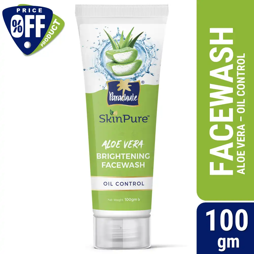 Parachute SkinPure Aloe Vera Brightening Facewash with Green Tea, Oil Control, Bright & Glowing Skin, All Skin Types, No Parabens, Sulphate, 100 gm