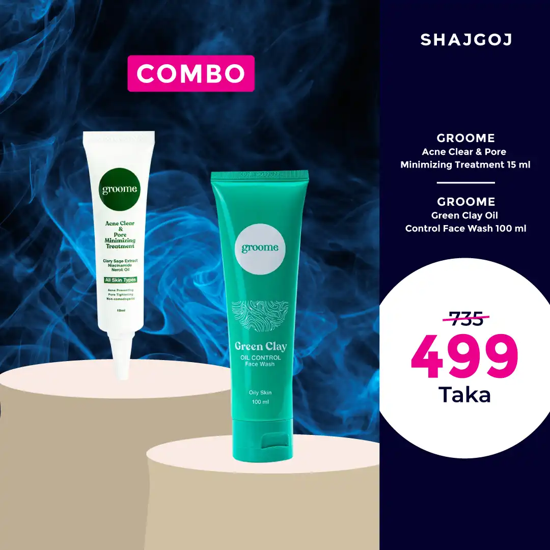 Groome Green Clay Oil Control Face Wash 100 ml With Groome Acne Clear & Pore Minimizing Treatment 15 ml Combo Pack price in Bangladesh