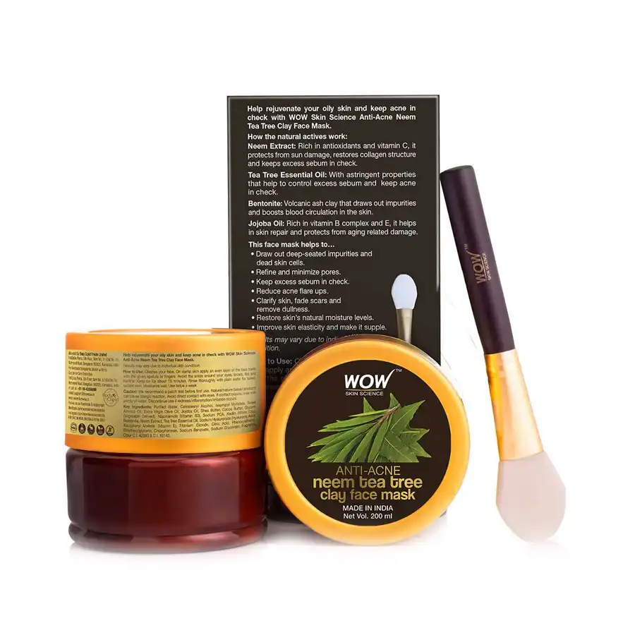 Wow Skin Science Anti Acne Neem and Tea Tree clay Face Mask