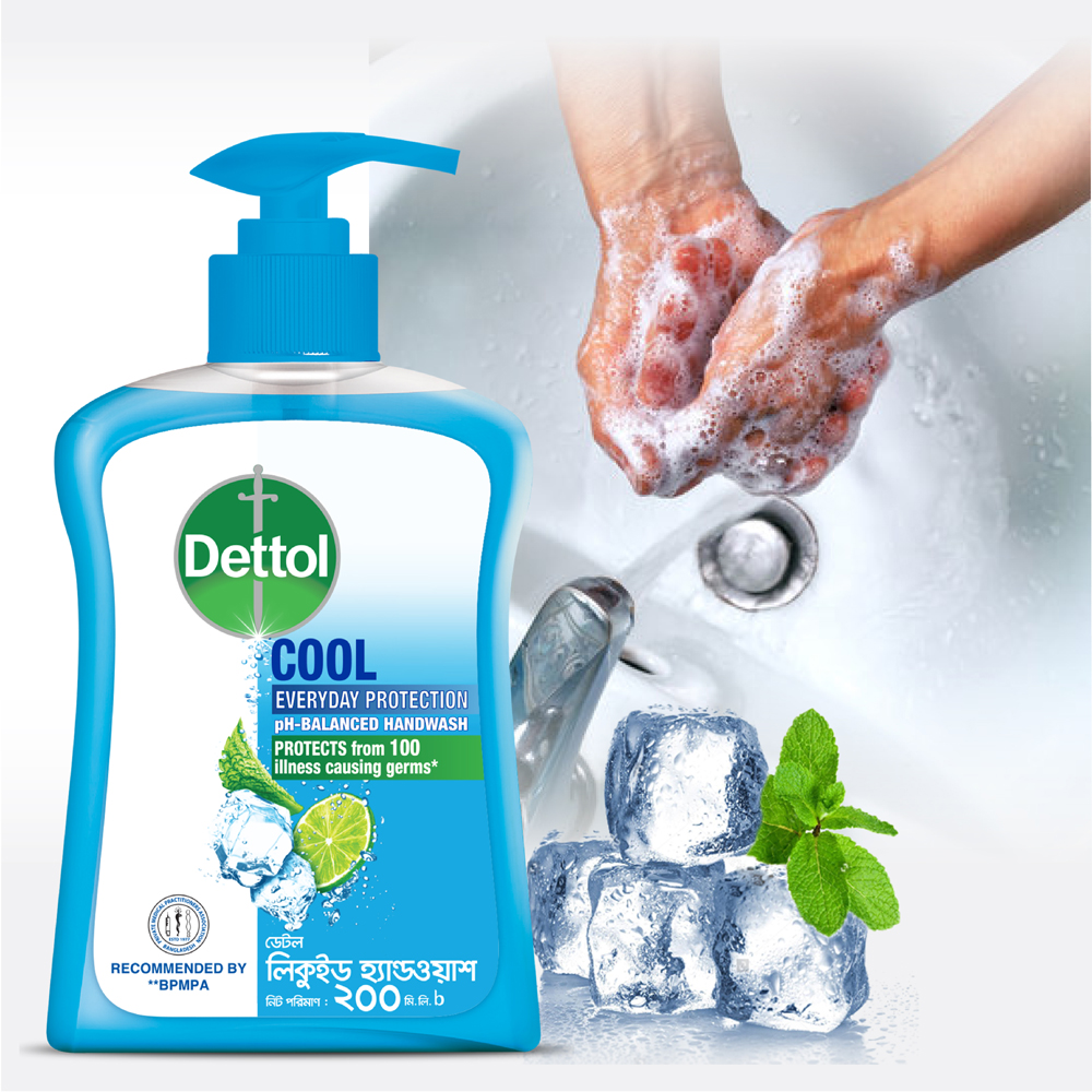 Dettol Handwash Cool Pump 200ml Protects From 100 Illness Causing Germs