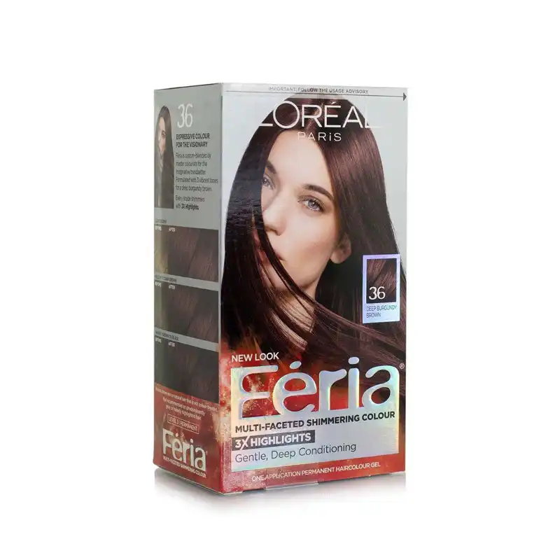 L'Oreal Paris Feria Multi-Faceted Shimmering Permanent Hair Color Deep Burgundy Brown 36
