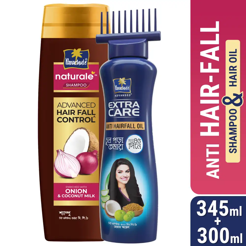 Parachute Anti Hairfall Oil Extra Care 300ml & Parachute Naturale Shampoo Advanced Hair Fall Control 345ml Combo price in Bangladesh
