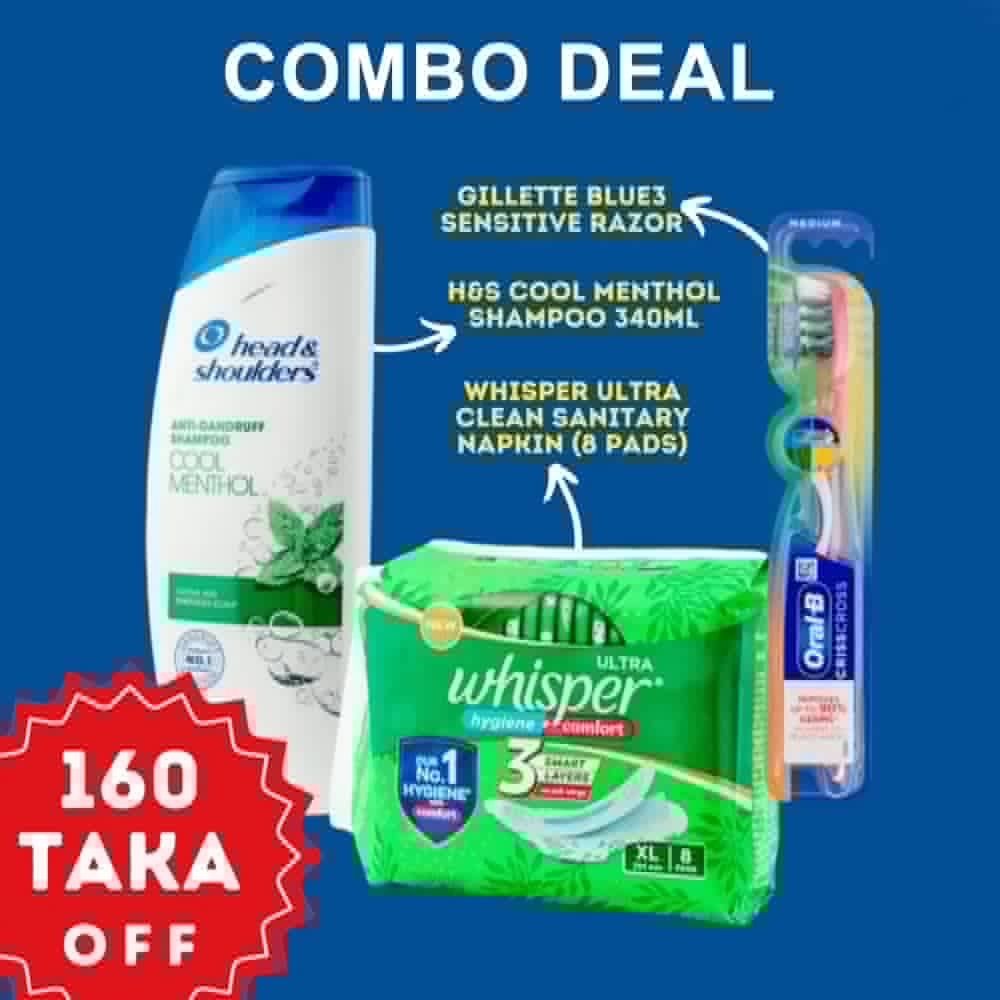 Buy Whisper Ultra Clean Wings Xl 8 Pads, Head& Shoulders Cool Menthol 340 ml, Oral B Pro Health Toothbrush 1 pcs Get (160tk off)