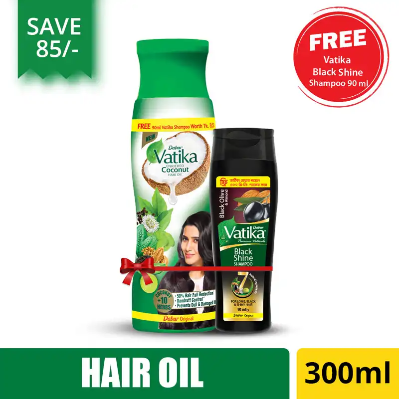 Vatika Enriched Coconut Hair Oil 300 ml (Get Vatika Black Shine Shampoo 90 ml Free) price in Bangladesh