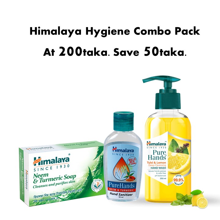 Himalaya Neem & Turmeric Soap 75gm+Himalaya Tulsi & Lemon Hand wash 250ml + Himalaya Pure Hands Hand Sanitizer  ( 50 Taka Off)