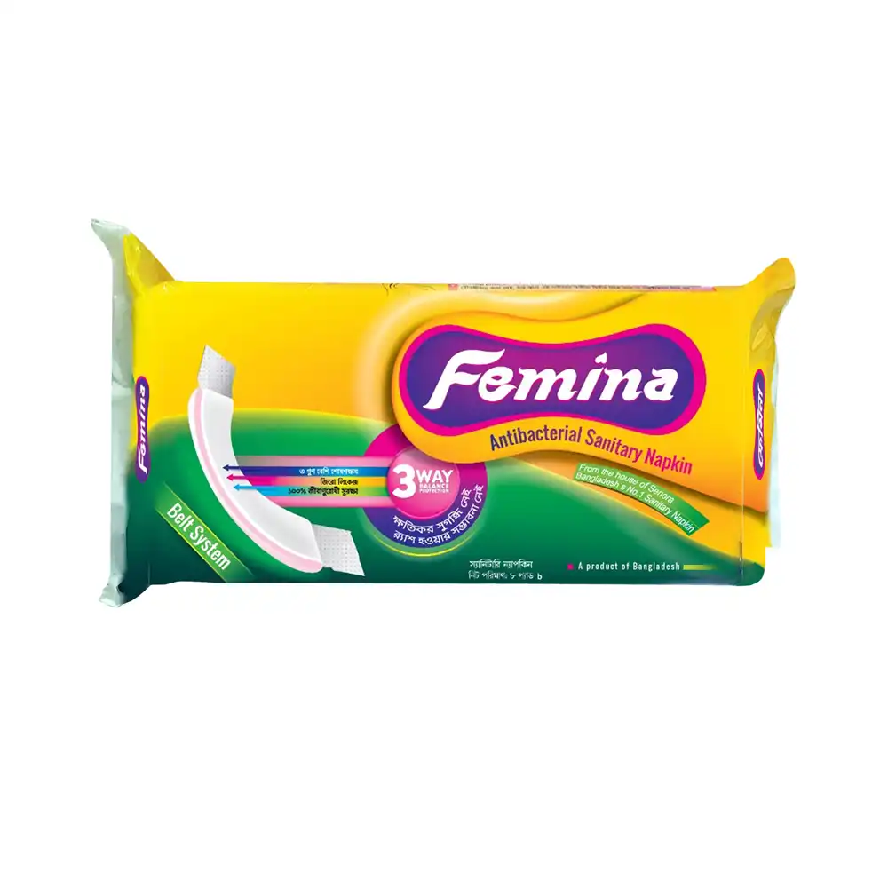 Femina Antibacterial Sanitary Napkin Belt - 8 pads price in Bangladesh