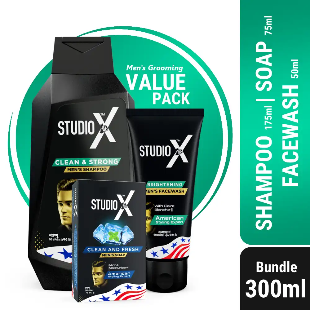 Studio X Men's Grooming Bundle Pack (Small) - Shampoo 175ml + Facewash 50ml + Soap 75g price in Bangladesh