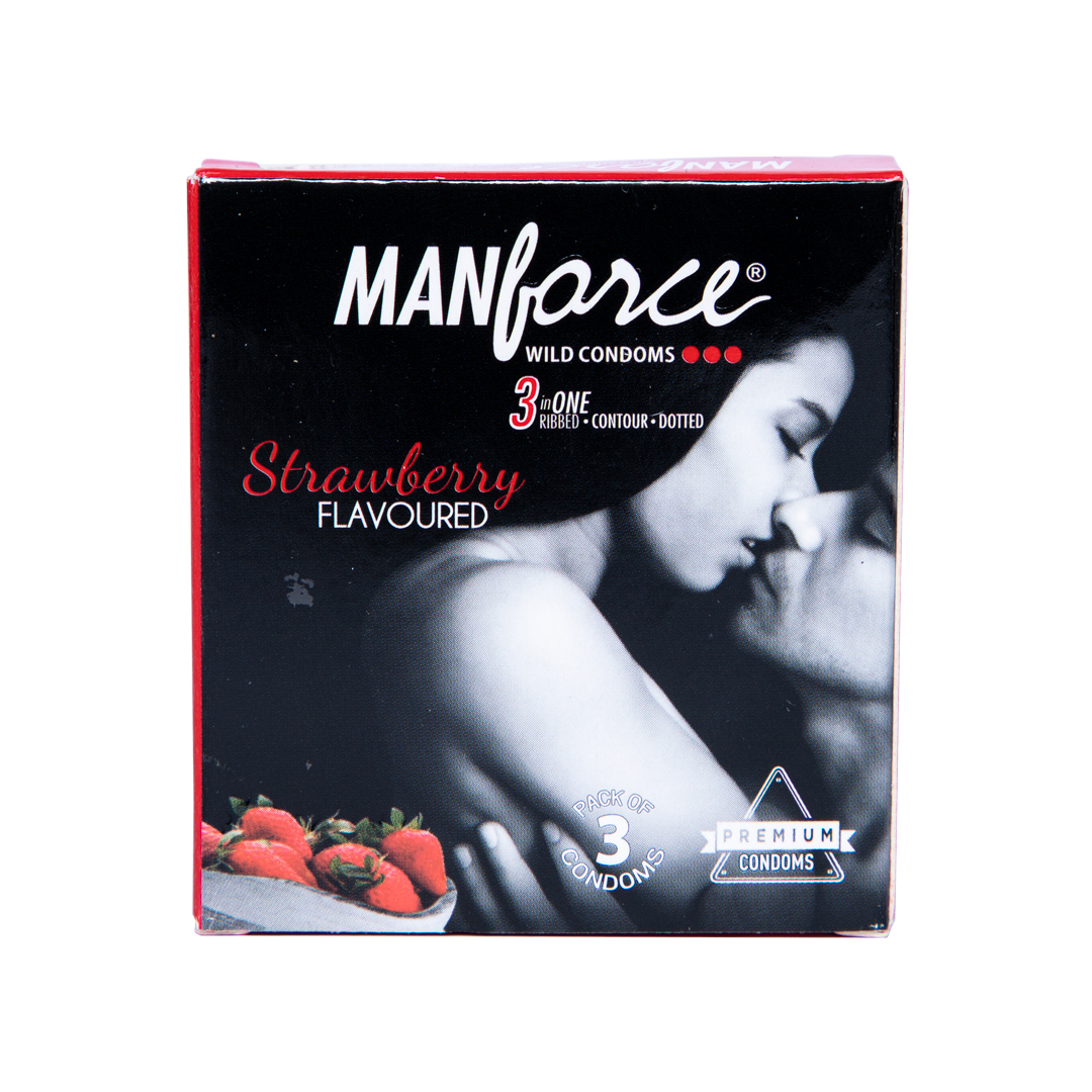 Manforce Condoms Strawberry 3S(3 in 1 ribbed.contour.dotted)