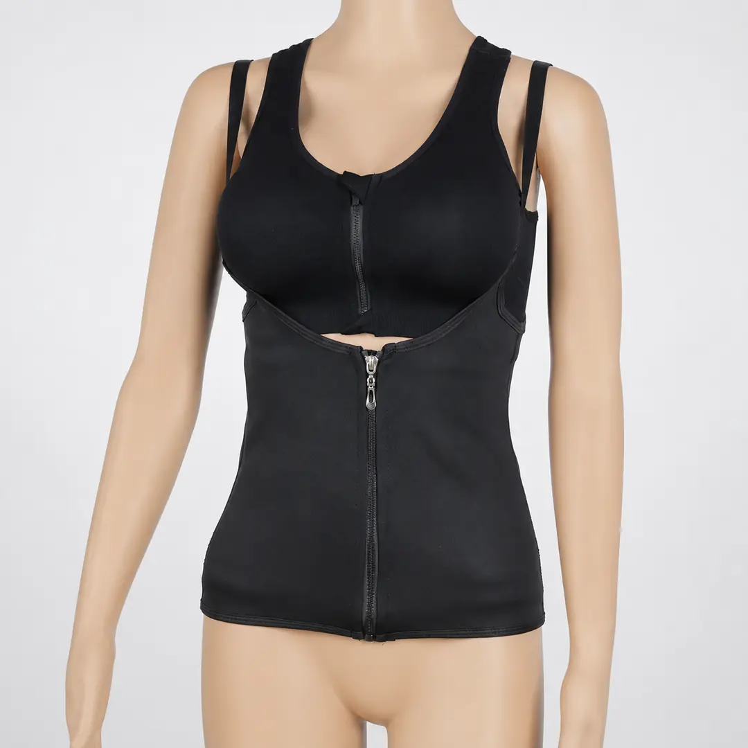 Armela Waist Trainer Zipper Vest Body Shaper - Black