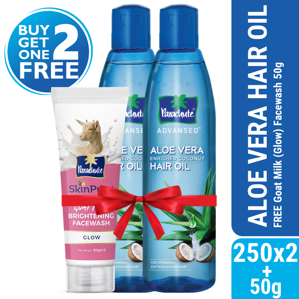 Buy One Parachute Hair Oil Advansed Aloe Vera Enriched Coconut 250Ml Double Pack Get One Goat Milk Facewash - Glow - 50Gm  Free