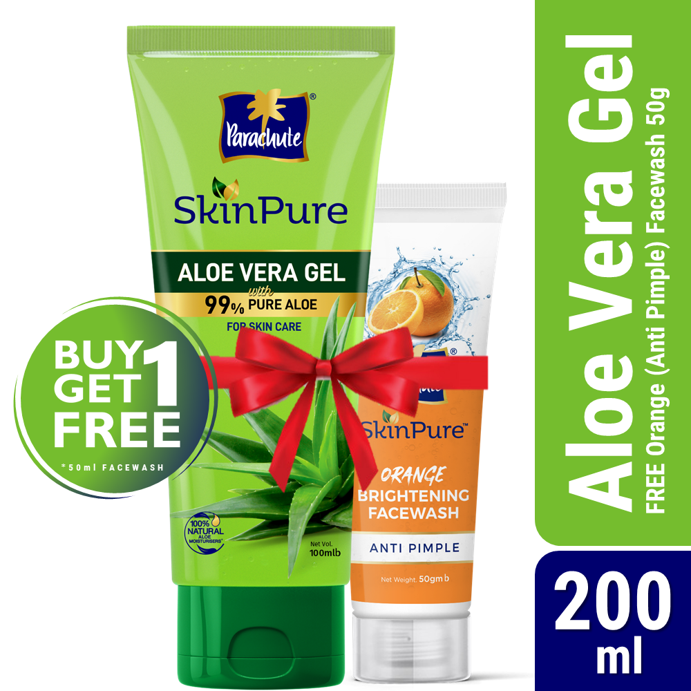 Buy One Parachute Skinpure Aloe Vera Gel 200Ml Get One Orange Facewash - Anti Pimple - 50Gm  Free